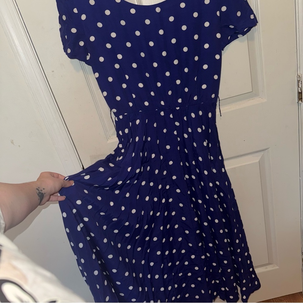 Vintage 1980’s Dress | Royal Blue w/ White Polka Dots | Rockabilly - Picture 5 of 14